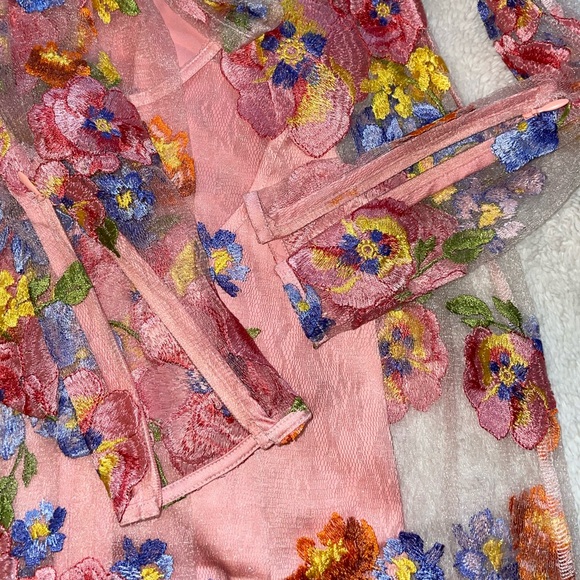 For Love & Lemons Percy Pink Long Sleeve Floral Mesh Mini Dress - Picture 9 of 10